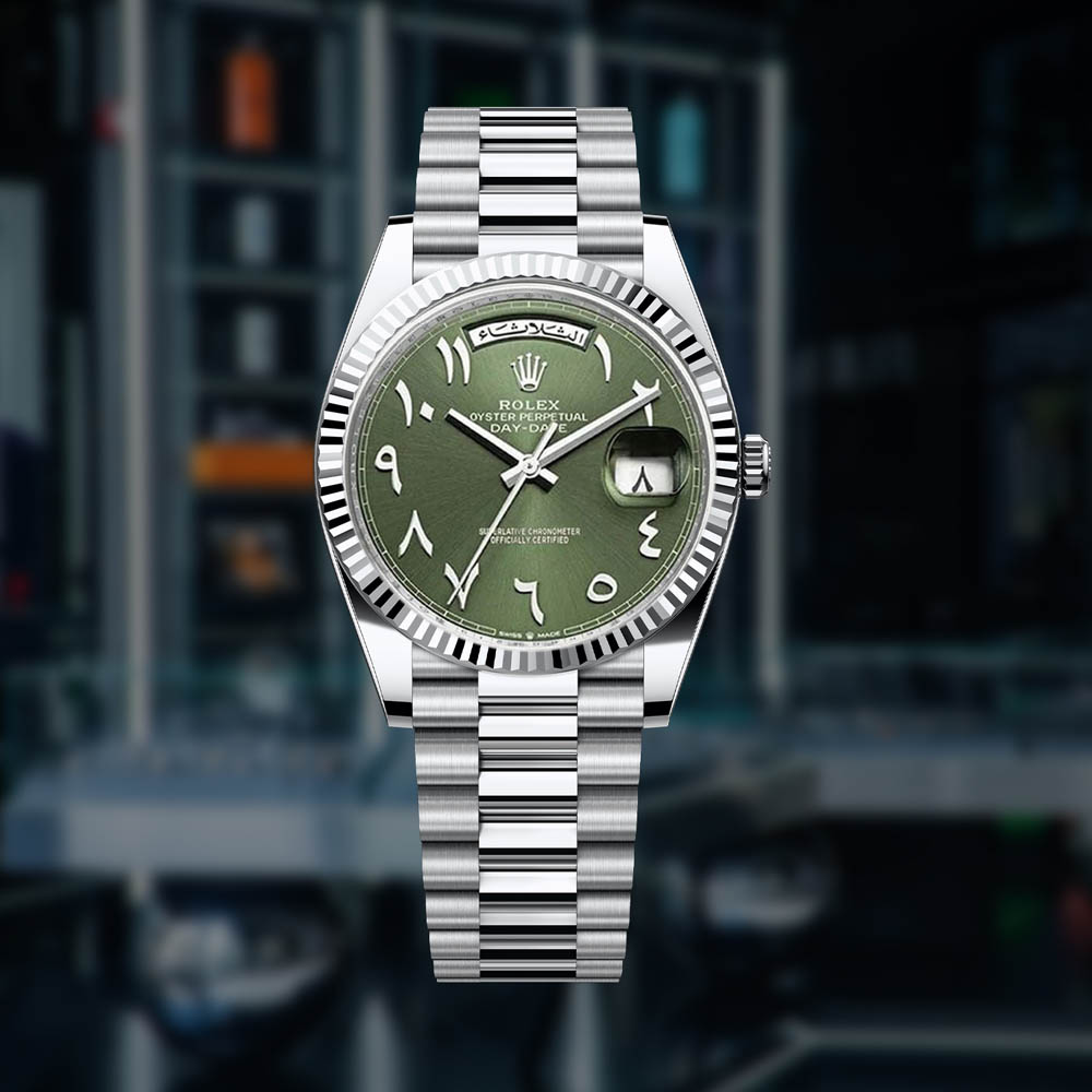 Rolex Day-Date Fluted Bezel Arabic Dial | The Watch Meister