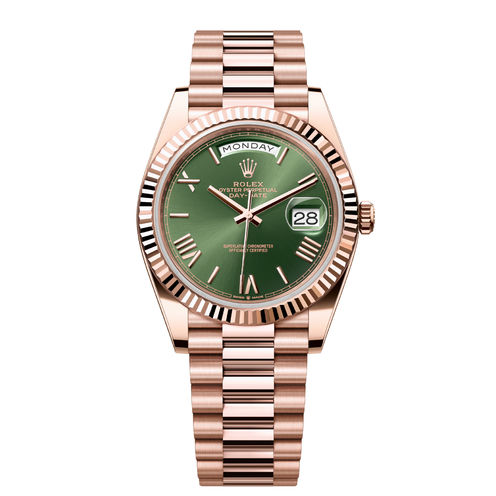 Rolex Day-Date 40MM, Rose Gold, Olive Green Dial | The Watch Meister