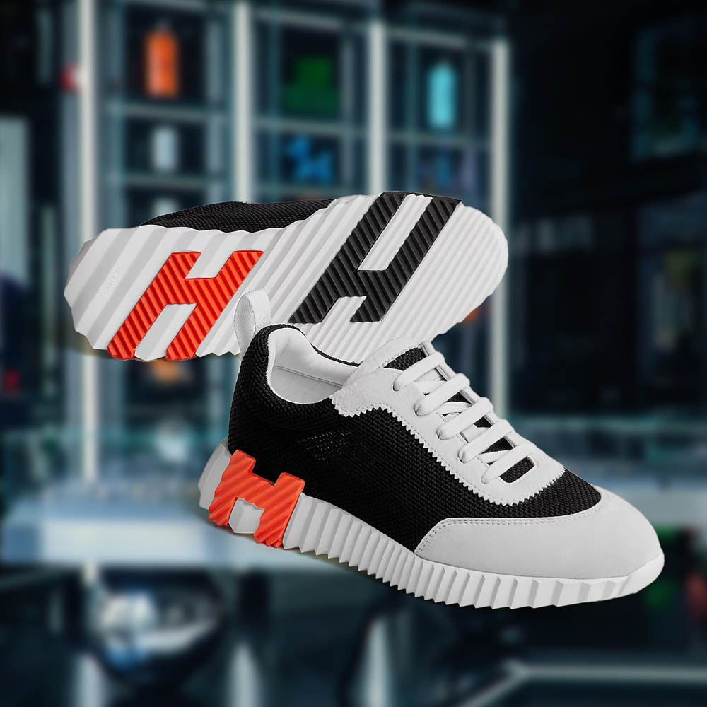 Hermes Bouncing Sneakers White and Black and Orange | The Watch Meister